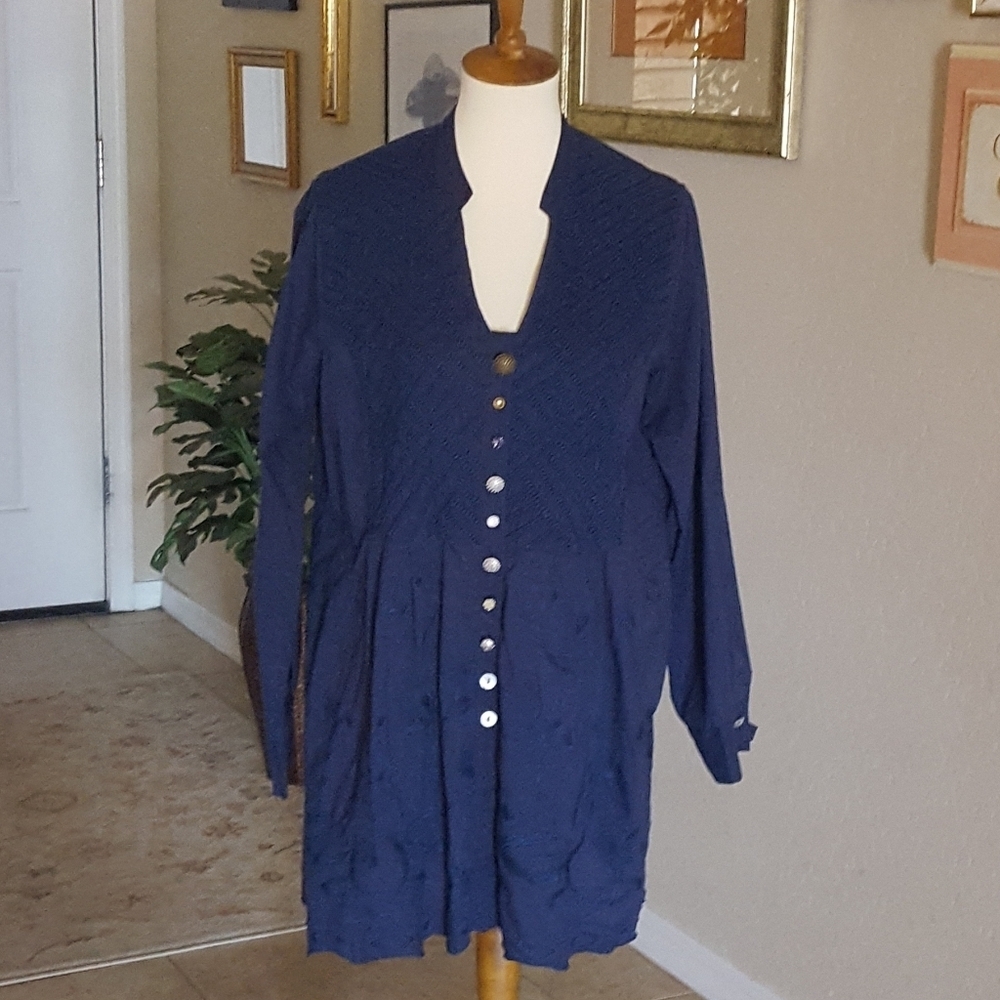 Soft Surroundings -‎ Navy Embroidered Tunic